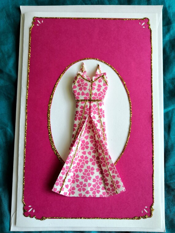Handmade Pink Evening Dress Origami Greeting Card