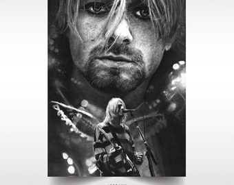 Nirvana 'COBAIN' Kurt Cobain drawing - Satin Print - Kurt Cobain poster - Grunge - Nirvana print - Wall art - Rock 'n' Roll