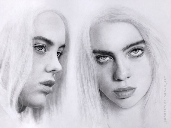 Dessin Au Crayon En Graphite Billie Eilish Portrait Original De Billie Eilish Portrait Au Crayon Réaliste