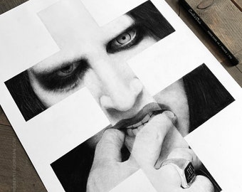 Original pencil art Marilyn Manson 'Pale Emperor' , Realistic pencil portrait, dark art, charcoal, graphite