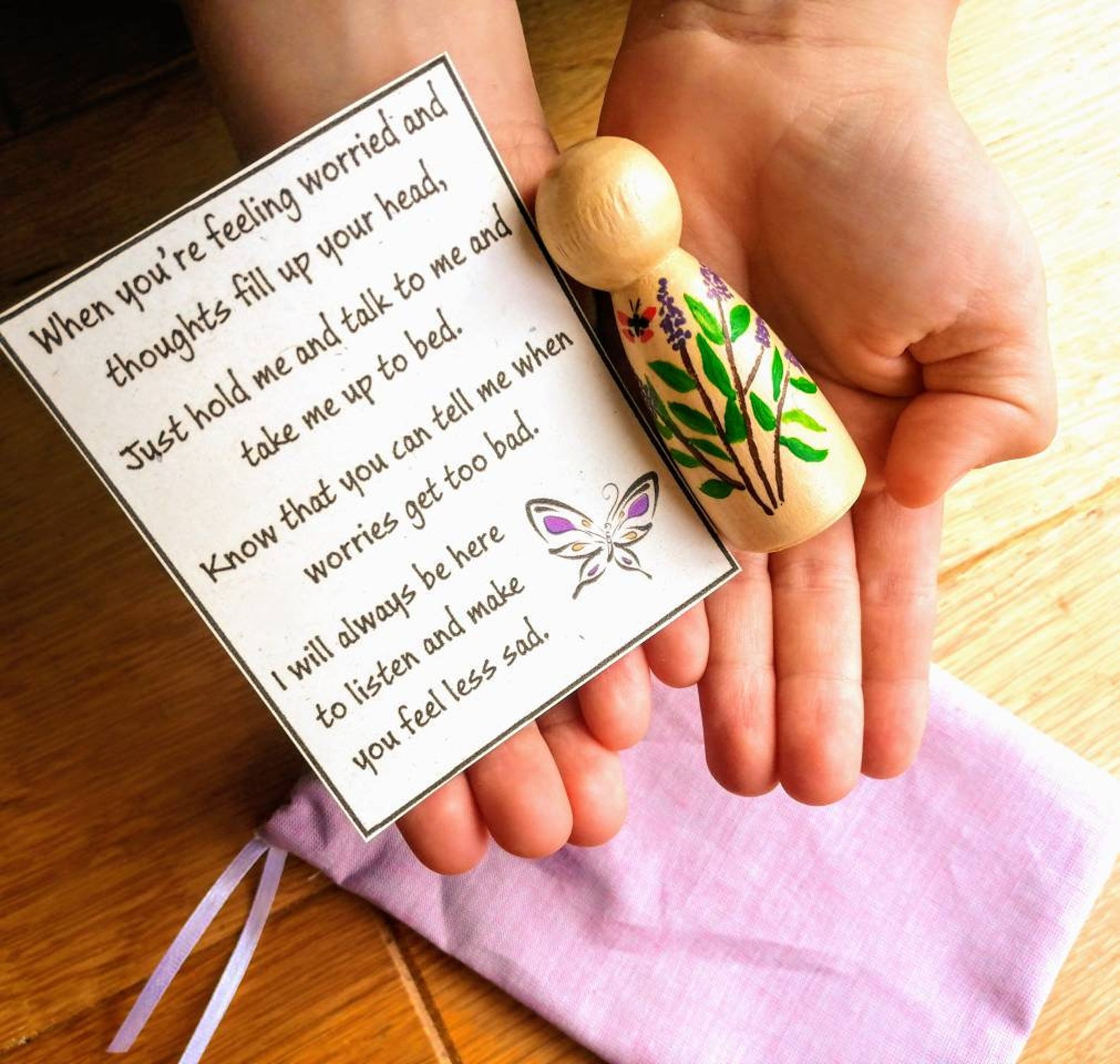 Worry Peg Doll and Poem Set Wooden Hand Painted Montessori - Etsy UK