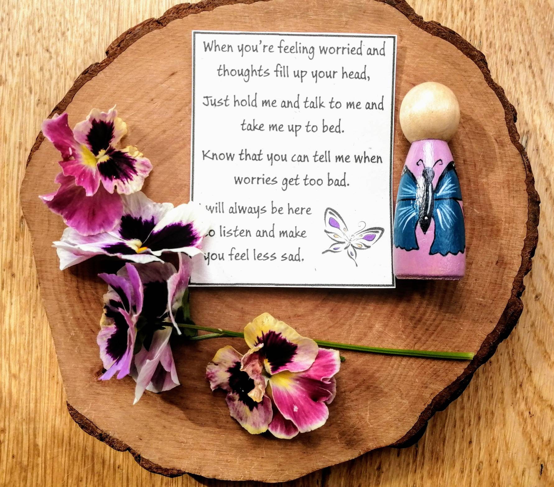 Worry Peg Doll and Poem Set Wooden Hand Painted Montessori Etsy UK