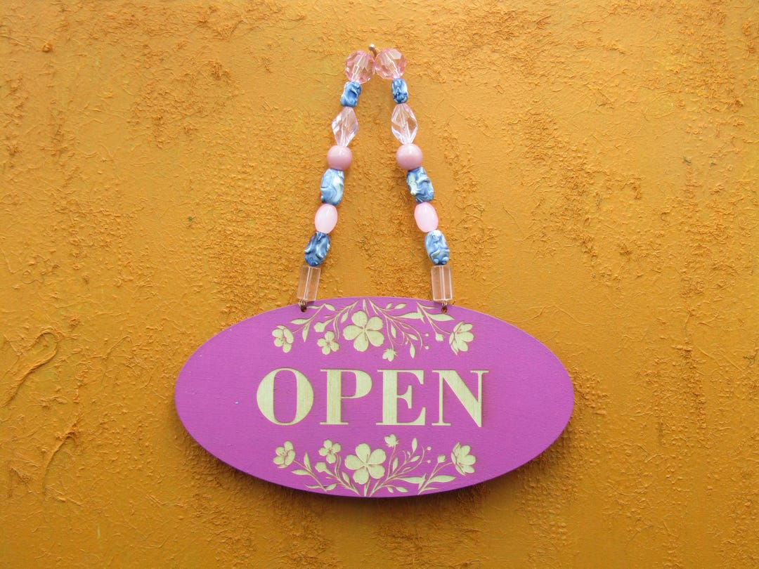 Open Closed Shop Sign - Vibrant Pink With Wood and Pink Beads - Etsy UK