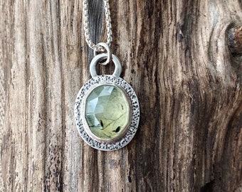 Prehnite silver necklace, handmade, sterling silver Prehnite pendant, green gemstone necklace, birthday gift, UK