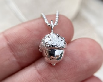 Silver acorn necklace, handmade sterling silver acorn pendant, nature necklace, birthday gift, UK