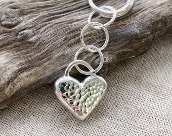 Silver heart keyring, handmade silver keyring, heart keyring, house warming gift, new home keyring, car keyring, birthday gift, UK