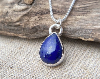 Silver Lapis Lazuli necklace, handmade, sterling silver lapis pendant, birthstone necklace, blue gemstone necklace, birthday gift, UK