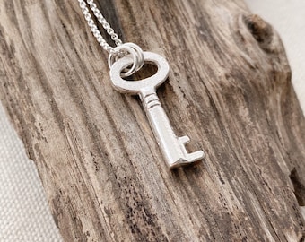 Silver key necklace, handmade sterling silver antique key pendant, new mum necklace, birthday gift, UK