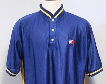 Tommy Hilfiger Vintage 90's Men's Mesh Jersey Short Sleeve Henley Shirt T Shirt Size XL