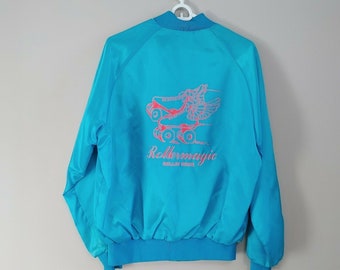 Rollermagic Roller Rinks Satin 70s Blue Women's Varsity Jacket Medium Vintage