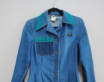 Chic By H.I.S Women's Vintage 70s Denim Button Up Shirt Size 7 Long Sleeve Blue Jean Top