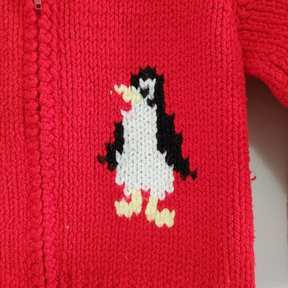 Vintage Kids Cowichan Red Sweater Penguins Hand K… - image 2