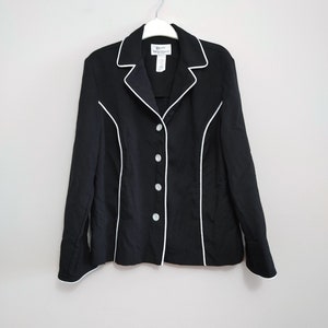Vintage Da Rue Drapers & Damons Petite Womens Blazer Jacket Size 12P Black Long Sleeve