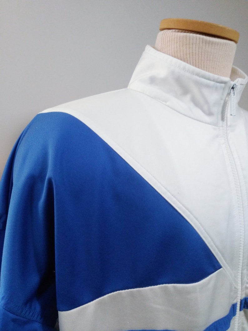 Vintage Reebok Men/'s Polyester 80/'s 90/'s White Blue Mock Full Zip Jacket Size XL