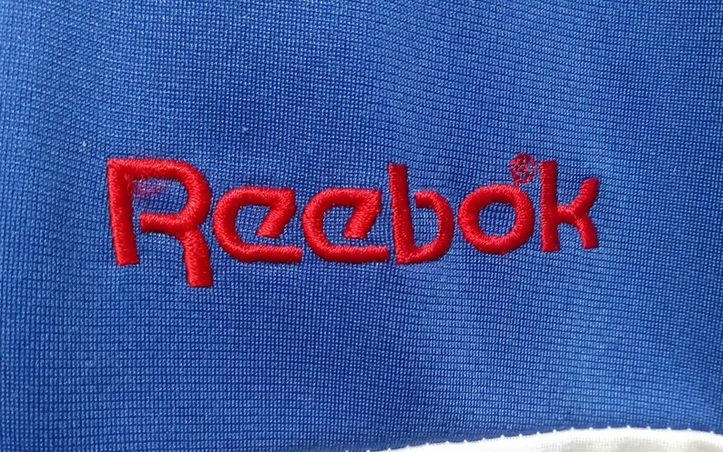 Vintage Reebok Men/'s Polyester 80/'s 90/'s White Blue Mock Full Zip Jacket Size XL