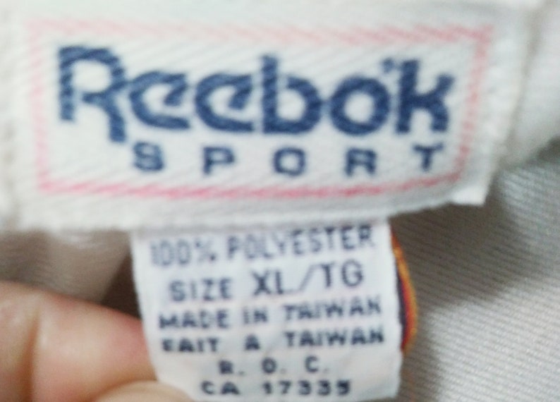 Vintage Reebok Men/'s Polyester 80/'s 90/'s White Blue Mock Full Zip Jacket Size XL