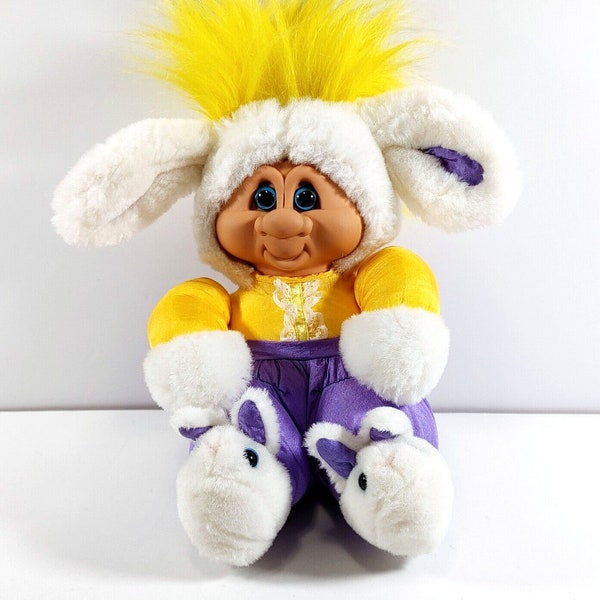 Vintage Troll Doll Plush Soft Body Easter Bunny 8" Hard Plastic Face 1992