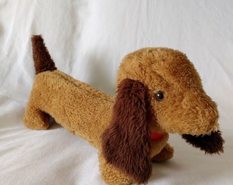 Vintage DASCHUND Puppy Dog Stuffed Animal Plush Weiner Dog Brown