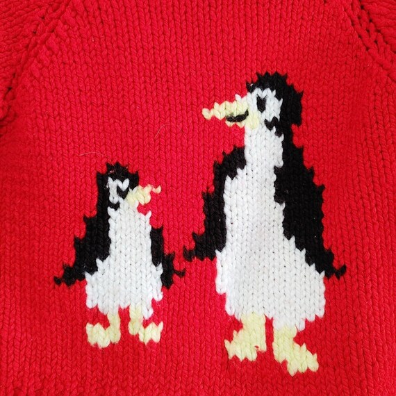 Vintage Kids Cowichan Red Sweater Penguins Hand K… - image 3
