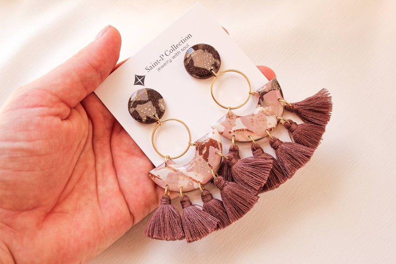 Brown boho tassel earrings