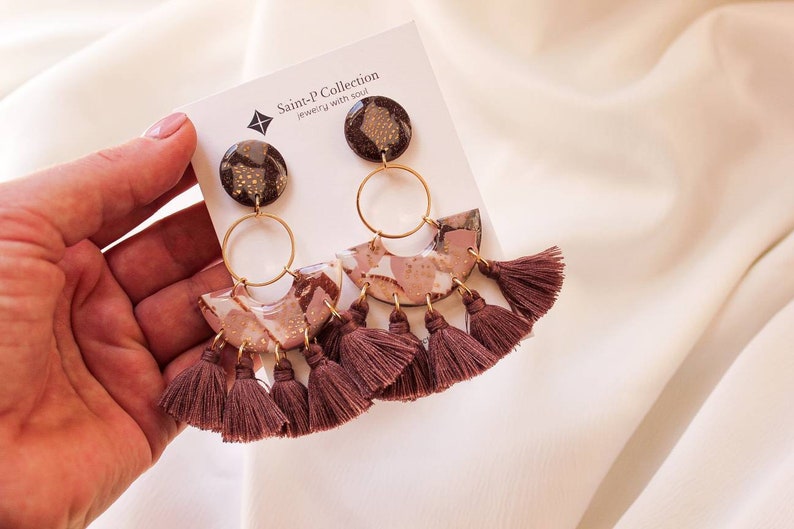 Brown boho tassel earrings