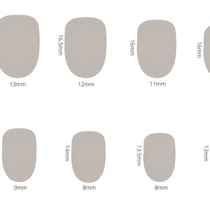 Squoval Nail Chart with 12 sizes of nails. There are 2 nails of each size in the box for a total of 24 nails.