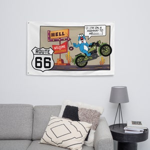 Banner Flag, Wall Banner, Route 66 Room Decor, Route 66 Flag, Wall Hanging, Tapestry, Danny Dog Riding Route 66, Arizona