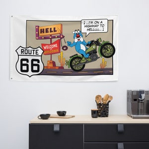 Banner Flag, Wall Banner, Route 66 Room Decor, Route 66 Flag, Wall Hanging, Tapestry, Danny Dog Riding Route 66, Arizona