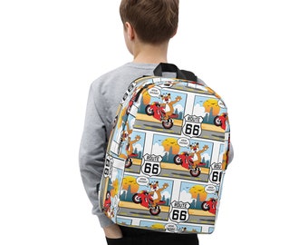 Backpack, Minimalist Backpack, Travel Backpack, Back to School Backpack, Weekend Backpack, Tobby Bear Riding Route 66, Illinois