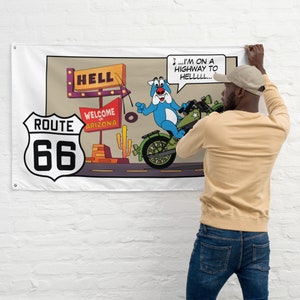 Banner Flag, Wall Banner, Route 66 Room Decor, Route 66 Flag, Wall Hanging, Tapestry, Danny Dog Riding Route 66, Arizona