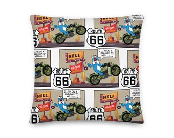 Throw Pillow, Premium Pillow, Casual Pillow, Scatter Cushion, Home Decor Pillow, Route 66 Pillow, Danny Dog Riding Route 66, Arizona