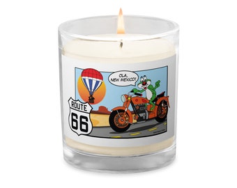 Soy Wax Candle, Glass Jar Candle, Unscented Candle, Natural Aroma Candle, Route 66 Candle, Froggy Rock Riding Route 66, New Mexico