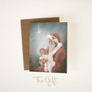 Tarjeta de felicitación navideña de regalo / Papá Noel sosteniendo al Niño Jesús / Tarjeta navideña / Etiquetas de regalo / Navidad centrada en Cristo / Papelería navideña