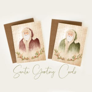 de voeux de Noël vintage du père Noël | Étiquette-cadeau Père Noël | Cadeau des Fêtes pour un voisin | Père Noël en rouge et vert | Cartes de Noël vierges