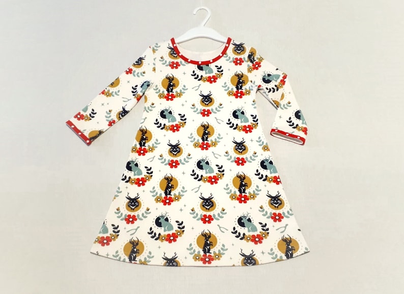 Christmas toddler dress organic cotton 34 sleeves present for girl animal floral print baby dress trapeze sweatshirt kids dress white red