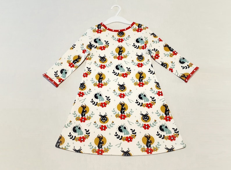Christmas toddler dress organic cotton 34 sleeves present for girl animal floral print baby dress trapeze sweatshirt kids dress white red