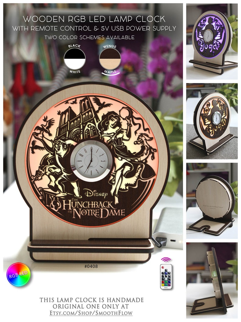The Hunchback Of Notre Dame Led Lantern Clock Disney Table Lamp Lc0408 Gift Esmeralda Handmade