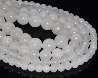 Genuine Natural White Jade Loose Beads Round Shape 6mm 8mm 10mm 15mm