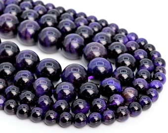 Purple Tiger Eye Loose Beads Grade AA Round Shape 6mm 8mm 10mm 12mm