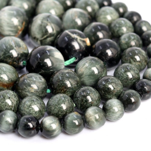 10MM Genuine Natural Green Chrysoberyl Cat Eye Grade A Round Loose Beads 15" 