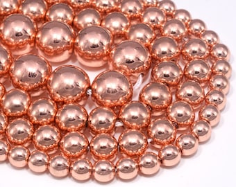 Glänzende Rose Gold Ton Hämatit Lose Perlen runde Form 6 mm 8 mm 10 mm 12 mm