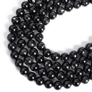 Auténticas cuentas sueltas de hiperstena negra natural con efecto chatoyant, grado AAA, forma redonda, 8 mm, 10 mm, 12 mm.
