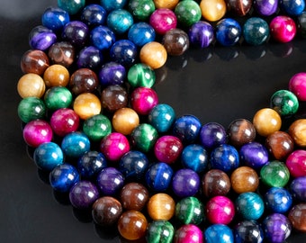 Multicolor Tiger Eye Loose Beads Grade Round Shape 6mm 8mm 10mm