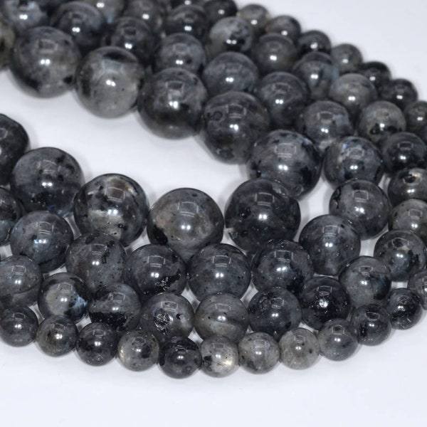 Genuine Natural Black Labradorite Larvikite Loose Beads Round Shape 6mm 8mm 9-10mm 12mm 15mm