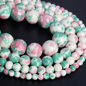 Green & Pink Rain Flower Jade Loose Beads Round Shape 6-7mm 8mm 10mm 12mm