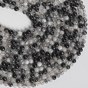 Genuine Natural Black Rutilated Quartz, Tourmalinated Quartz Loose Beads Round Shape 4mm