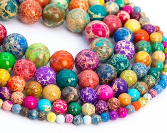 Colored Sea Sediment or Imperial Jasper Heart Necklace with Earrings 21 Inch Mulit