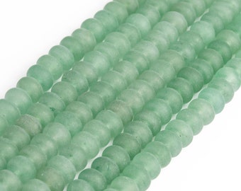 Cuentas sueltas de aventurina verde mate natural genuina, forma redonda, 6 x 4 mm x 8 x 5 mm