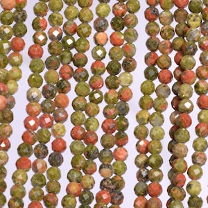 Genuine Natural Green Lotus Pond Unakite Loose Beads Grade AAA Faceted Round Shape 3mm 4mm