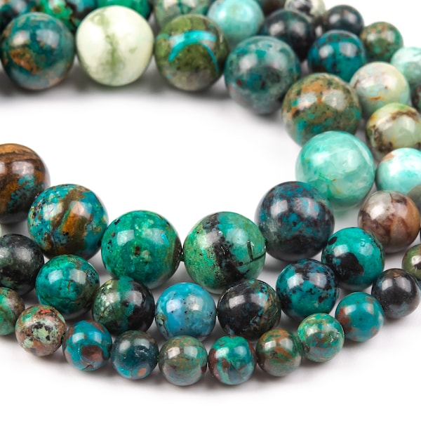 Genuine Natural Green Chrysocolla Loose Beads China Grade A Round Shape 6-7mm 8mm 10mm 12mm